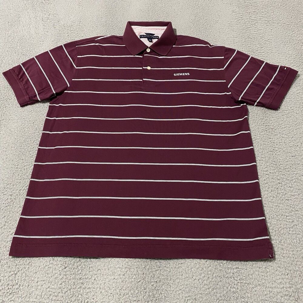 Siemens Polo Shirt Tommy Hilfiger Mens Large Burgundy Logo Employee Office Work